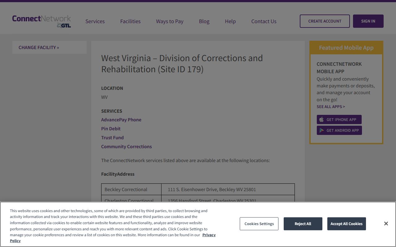 Mingo County inmate records ConnectNetwork West Virginia DCR phone and trust services