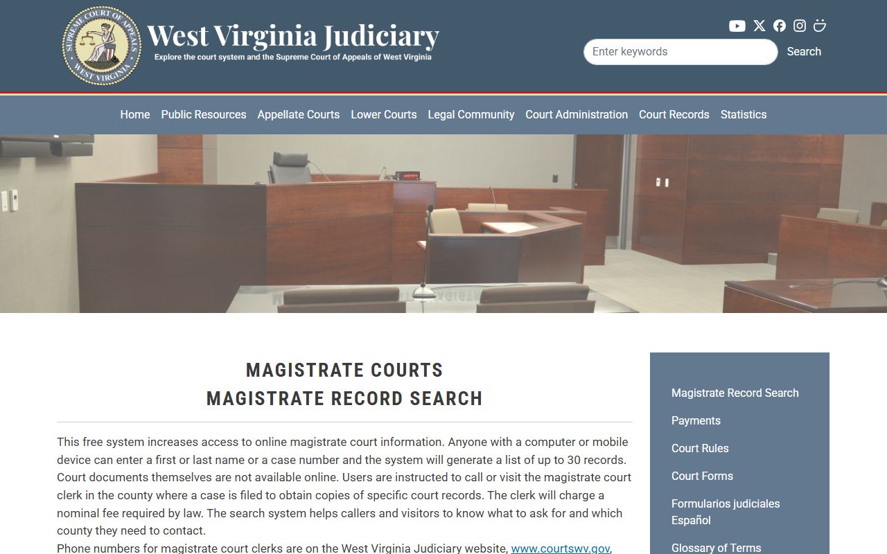 West Virginia Judiciary Magistrate Record Search instructions for public case lookup